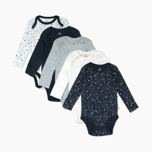 Honest Baby Clothing 5-Pack Organic Cotton Long Sleeve Bodysuit - Twinkle Star Navy, 0-3 M, 5