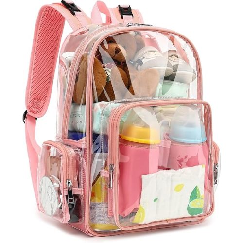 Clear Diaper Bag Backpack for Baby Girls Boys, Mom Nappy Changing Bags for Women (Rose Gold)