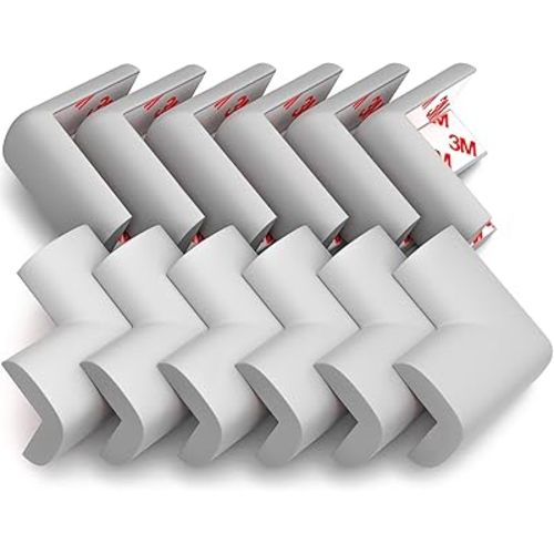 12-Pack Corner Protectors Baby Proof, Furniture Corner and Edge Safety Bumpers, Soft Rubber Foam Cushion Covers, 3M Taped Corner Guards, Baby Child Proofing Pads, Table Corner Protectors, Gray