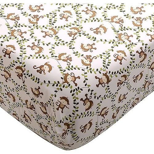 Brandream Jungle Crib Sheets for Baby Boys Toddler Fitted Sheet 100% Cotton Animal Monkey Botanical Print Nursery Bed Sheet Set