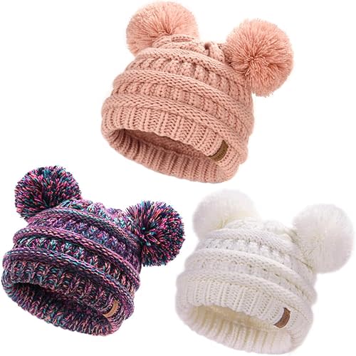 FURTALK Baby Winter Knitted Beanie Hat Soft Warm Lined Pom Pom for 0-12 months