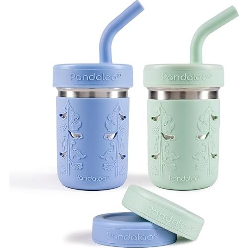 Pandaloo® Smoothie Cups for Kids - Stainless Steel Toddler Tumbler with Straw, Sippy Cup for Smoothies - BPA-Free, Toddler Snack Cups, 10 oz