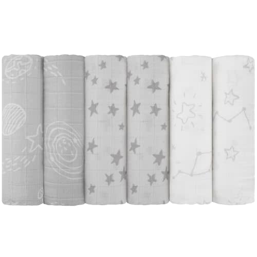 Maiton Muslin Swaddle Blankets for Newborn, 6-Pack Breathable Receiving Blanket (27" x 27") Soft Baby Blankets for Girls and Boys, Baby Burp Cloths with 3-Layer Cotton Design for Infant Wrap(Universe)