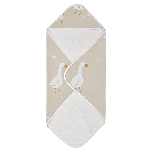 Aslsiy Hooded Baby Towels Cute White Gooses Toddler Bath Towels for Newborn Cotton Soft Baby Beach Infant Towel Bathrobe for 0-6 Years Boys Girls 35x35in