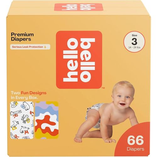 Hello Bello Premium Diapers Size 1, Balloon Buddies & Crosshatch Cuties Designs, 82ct Club Box