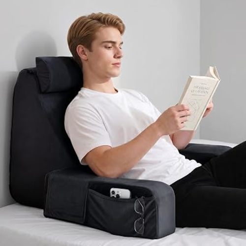 ENITYA Reading Pillow for Sitting in Bed Adult, 21" Large Back Pillow for Sitting up, Bed Rest Pillows for Reclining/Watching TV/Reading/Gaming/Resting in Couch or Floor, Black