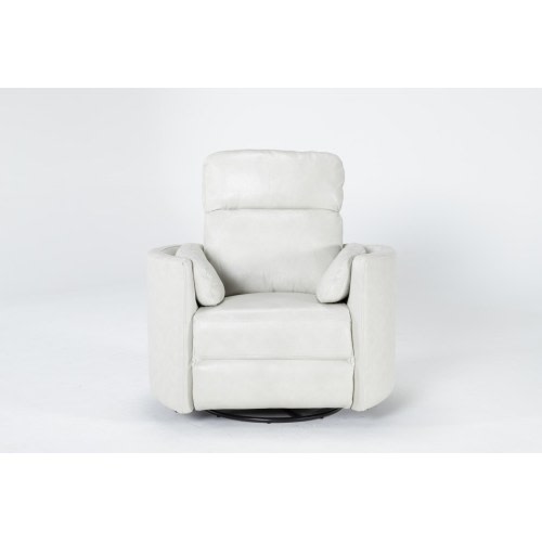 Rayna Ivory Leather Power Swivel Gider Recliner with Built-In Battery & USB | Living Spaces