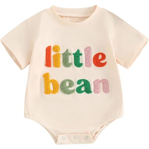 Merqwadd Baby Boy Girl Bubble Romper Infant Oversize Plain Crewneck T-Shirt Bodysuit Tops - Little Bean - 3-6 Months
