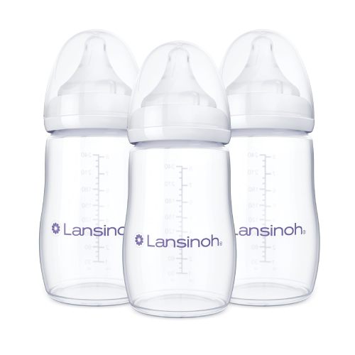 Lansinoh Anti-Colic Baby Bottles, 8 Ounce, 3 Count | Medium Flow Nipples (M), Breastfeeding Bottle with NaturalWave Design, BPA-Free Plastic, Baby Essentials