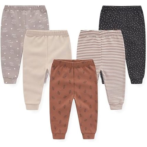 ZAV Baby Boy Girl Pants Sets Cotton Infants Bottoms 5 Pack 0-12 Month Baby Essentials Must Haves