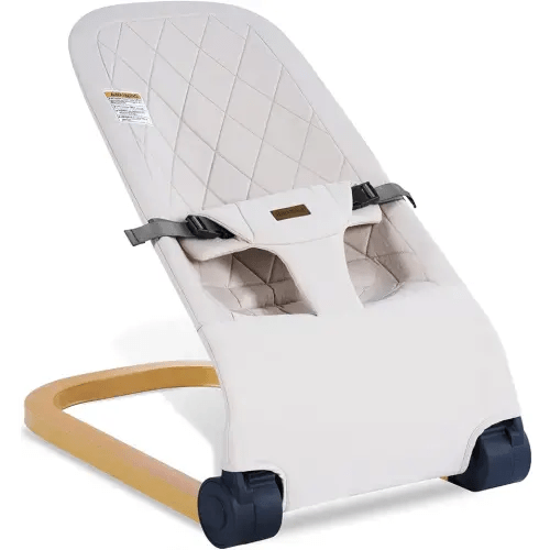 Baby Bouncer,Portable Baby Bouncer seat for Babies Newborn Bouncer Seat with 3-Point Harness.Ergonomic Design Infants Bouncy seat with Cotton Fabric Wood Grain,Natural Vibrations (Beige)