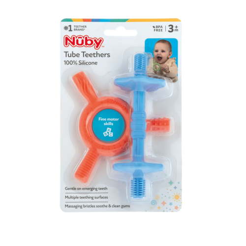 Nuby Sensory Silicone Tube Teethers for Babies, 2 Pack