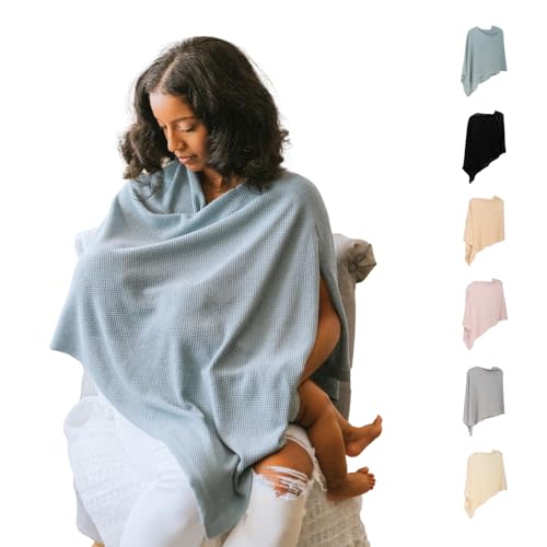 Breathable Nursing Cover Up for Breastfeeding - Privacy Nursing Covers - Newborn Essentials Must Haves - Improved Ponchy by Gold Mamas - Blue