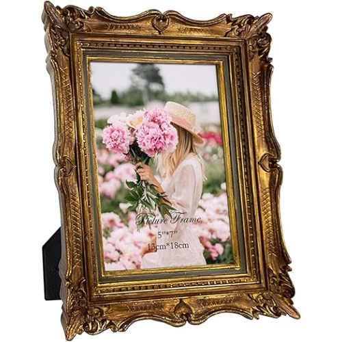 PHAREGE 5x7 Vintage Bronze Picture Frame, 5 by 7 Ornate Antique Picture Frame for Wedding, Retro Photo Frame Displays Horizontally or Vertically On Tabletop