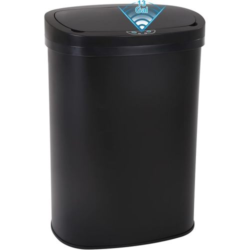 13 Gallon Touch Free Automatic Stainless Steel Trash Can Garbage Can Metal Trash Bin with Lid for Kitchen Living Room Office Bathroom, Electronic Motion Sensor Automatic Trash Can - Black