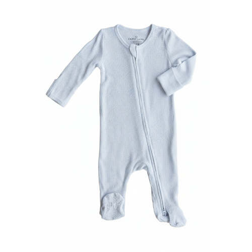 Ice Blue Bamboo Waffle Zipper Footie
