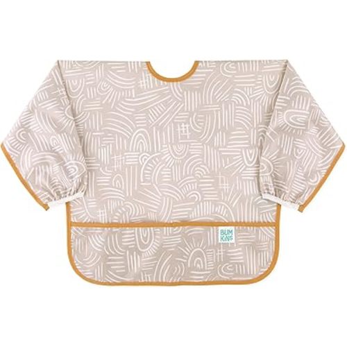 Bumkins Sleeved Bib for Girl or Boy, Baby and Toddler for 6-24 Mos, Essential Must Have for Eating, Feeding, Baby Led Weaning Supplies, Long Sleeve Mess Saving Food Catcher, Soft Fabric, Boho Beige