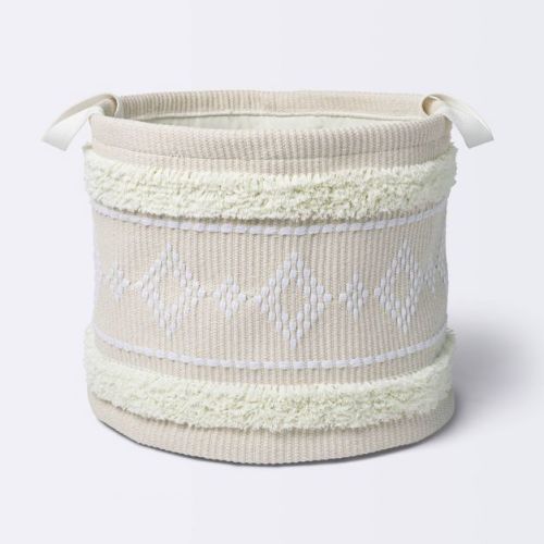 Tufted Fabric Large Round Storage Basket - Khaki And Cream - Cloud Island™