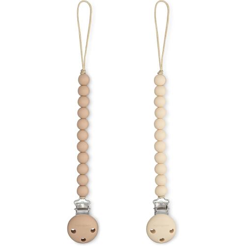 Comfy Cubs Pacifier Clips 2 Pack - 100% Food Grade Silicone Baby Pacifier Clips, BPA & PVC Free - CPSIA Certified, Lightweight and Flexible Baby Gifts - Beige & Light Beige