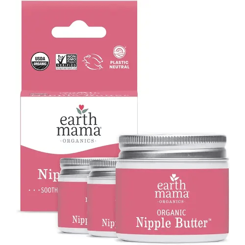 Earth Mama Organic Nipple Butter™ | Nipple Cream Safe for Breastfeeding | Postpartum Essentials for Nursing | Non Lanolin Nipple Cream, 2 fl oz (3-Pk)