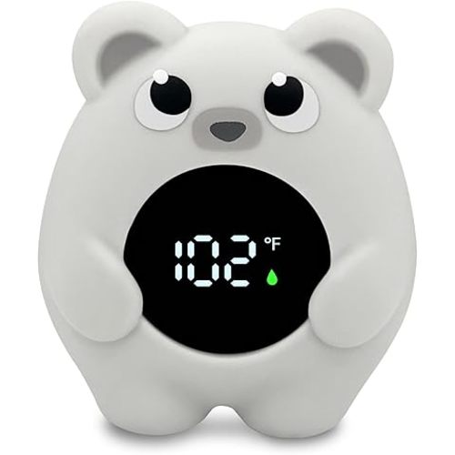 Baby Bath Thermometer - Safety Bathtub Thermometer & Room Thermometer with Water Temperature Warning - Floating Bear Baby Bath Tub Toy for Toddlers Girls Boys Newborn Kids, Grey