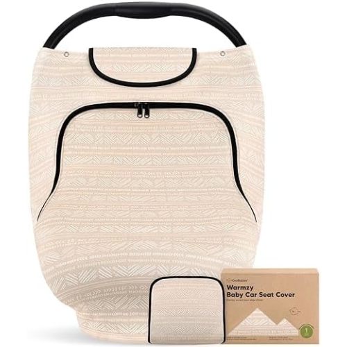 Baby Car Seat Cover for Boys, Girls - Breathable Infant Carseat Canopy for Winter, Rain, Universal Stretchy Fit Nursing Cover for Breastfeeding Newborns, Super Soft, Easy Access Zip Window (Sara)
