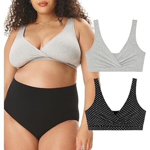 Motherhood Maternity Womens Soft Cotton Spandex Wrap Front Maternity & Nursing Sleep Bralette Bra S-3x
