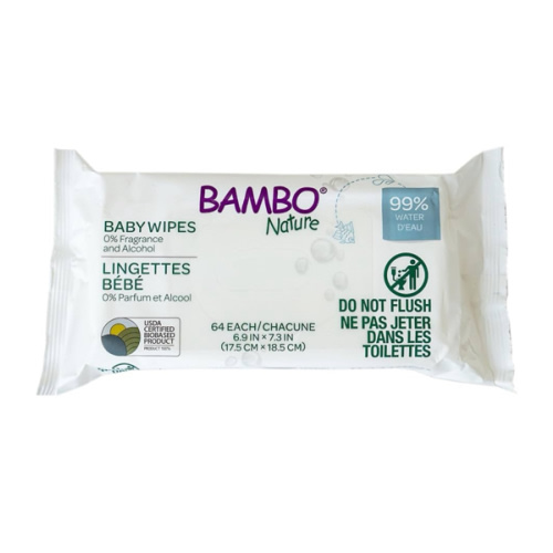 Bambo Nature USDA Certified Biobased Baby Wipes 64 Count