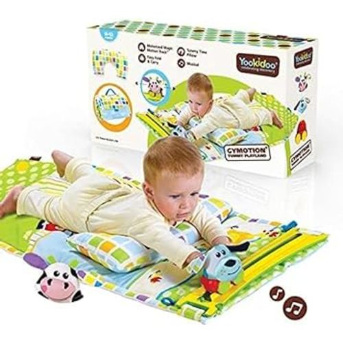 Yookidoo Baby Tummy Time Mat Newborn Musical Playmat & Outdoor Gym. Pillow, Teething Toys and Portable Fold-Up Case. 0-12 Months.