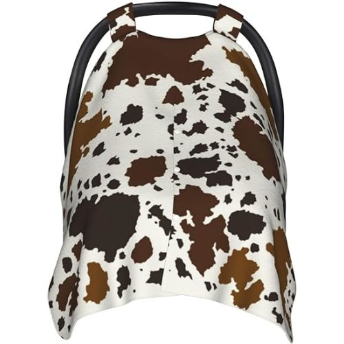 Western Cow Print Baby Car Seat Cover for Baby, Nursing Cover for Mom, Cow Baby Stuff for Boys Girls (Brown Cow)