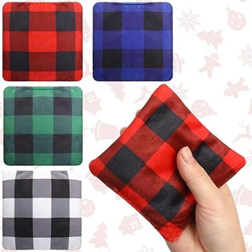 4 Pcs Microwave Hand Warmers Reusable Flannel with Flaxseed Microwavable Bag Heating Cold Pack Bag for Colleagues Christmas Stocking Stuffer Gifts(Buffalo Plaid)