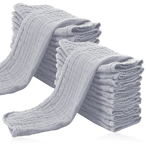 Cute Castle 24 Pack Muslin Burp Cloths for Baby - Ultra-Soft 100% Cotton Baby Washcloths - Large 20'' by 10'' Super Absorbent Milk Spit Up Rags - Burpy Cloths for Unisex, Boy, Girl -Slate