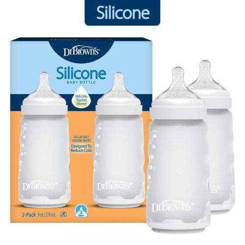 Dr. Brown's Silicone Baby Bottles - Clear - 9 fl oz/2pk: Level 2 Medium Flow, BPA-Free