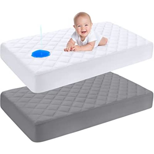 Yoofoss Waterproof Crib Mattress Protector 2 Pack, Quilted Crib Mattress Pad Cover Ultra Soft and Breathable, Machine Washable Toddler Mattress Protector for Standard Baby Crib Size 52''x28''