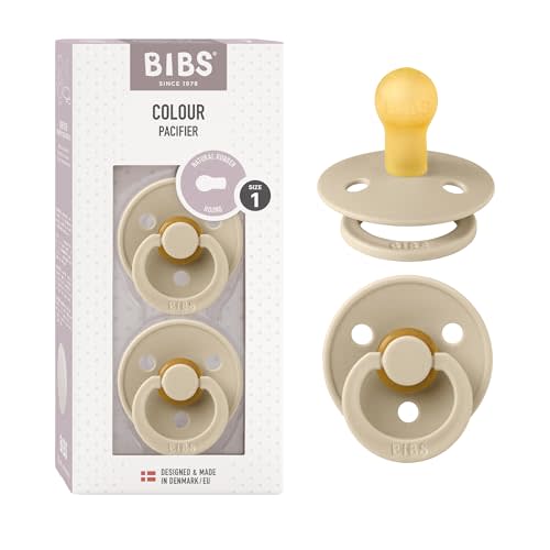 BIBS Pacifiers Colour Collection | Natural Rubber Baby Pacifier | Set of 2 BPA-Free Soothers | Made in Denmark | 0+ Months (Pack of 2) | Vanilla