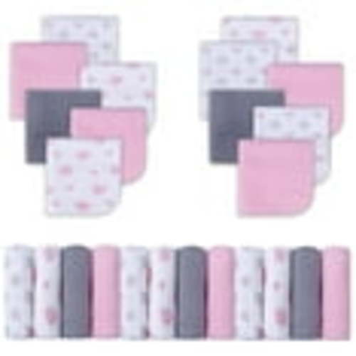 Viviland Baby Washcloths, Super Soft Baby Bath Towels for Newborn 24 Pack, Absorbent Face & Body Wash Cloth for Baby Girl, Pink-Elephant Pattern, 9 x 9 inch