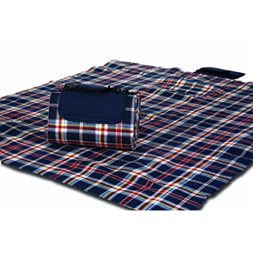 Mega Mat 100% Waterproof Backing All Season Picnic Blanket, Beach Mat And More Opens To 48"X 60", Seats 2-3 Persons Plus Gear - Nautical Navy