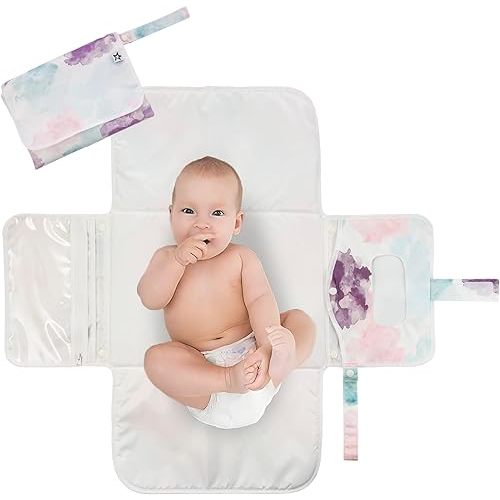 Tiny Twinkle Portable Diaper Changing Pad-Foldable Waterproof Changing Mat | Portable Changing Pad for Travel | Baby Changing Station with Smart Wipes Pocket & Storage (Cotton Candy)