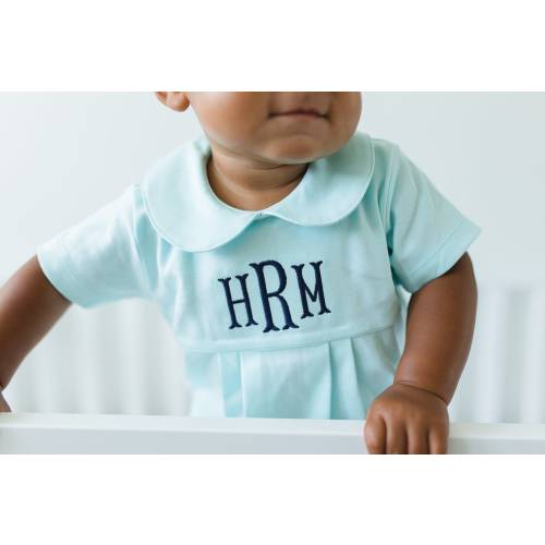 Monogrammed baby boy bubble, boy Easter outfit, personalized boys sunsuit, boys picture outfit, preppy baby boy clothing, shower gift, mint