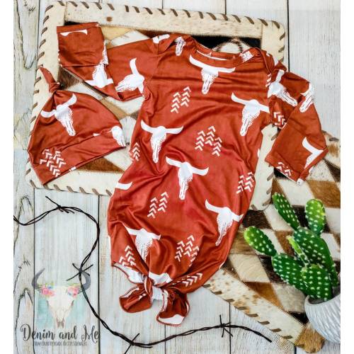 Baby Boy Boho Longhorn Swaddle Tieknot Gift Set- Longhorn Tieknot Swaddle, Tie Knot Swaddle, Newborn Swaddler, Western Baby Clothes