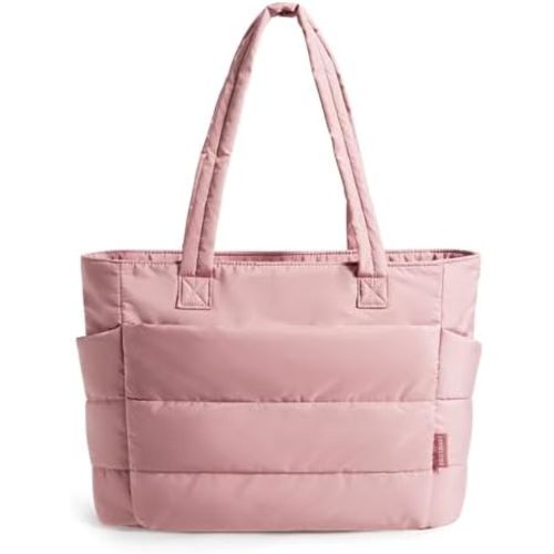 BAGSMART Tote Bag for Women, Lightweight Puffy Tote Bag with Compartments, Quilted Shoulder Bag Handbag for Travel, Work