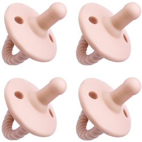 Pacifier 4 pack Soother for Newborns 100% Food Grade Soft Silicone by Comfy Cubs, Color: Pink, Size: stage 1