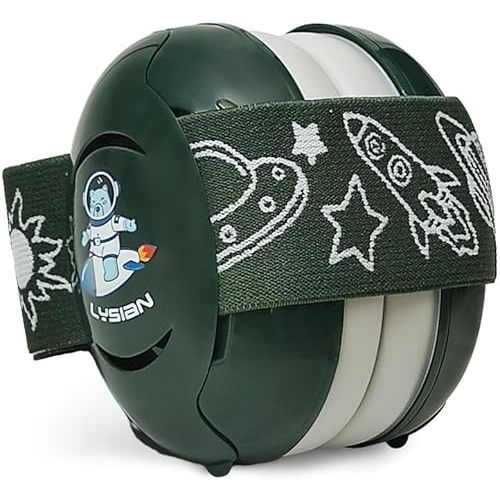 LYSIAN Baby Noise Reduction Earmuffs – Noise Cancelling Headphones for Infants and Kids, Perfect for Travel, Airplanes, Concerts, Fireworks. 25dB Sound Block, Dark Green