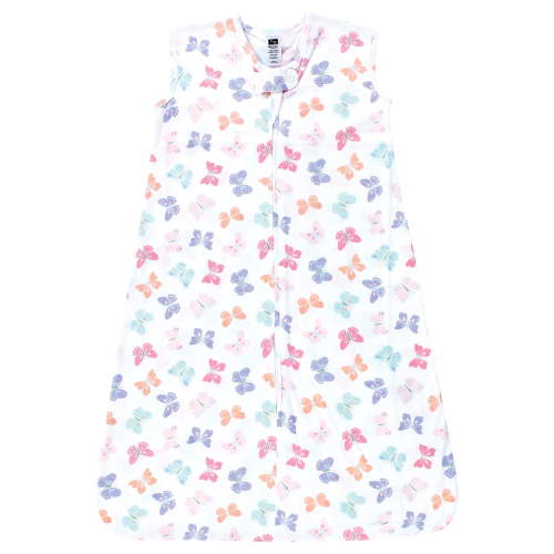 Hudson Baby Infant Girl Cotton Sleeveless Wearable Sleeping Bag, Sack, Blanket, Pastel Butterfly, 0-6 Months