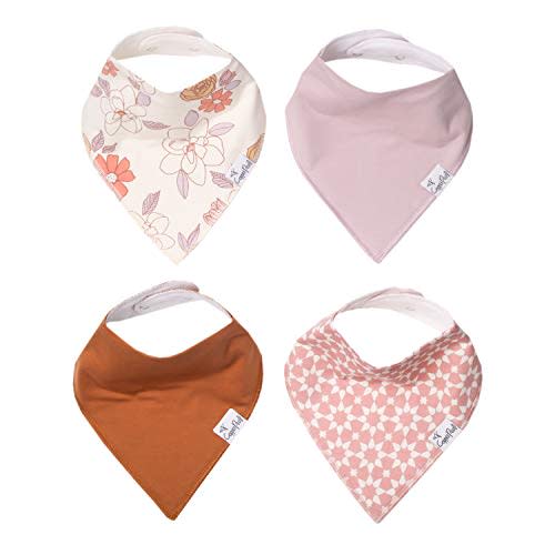 Copper Pearl Baby Bandana Bibs - 4 Pack Soft Cotton Baby Bibs for Drooling and Teething, Absorbent Drool Bibs for Baby Girl and Boy, Adjustable to Fit Newborns to Toddlers, Tons of Styles (Ferra)