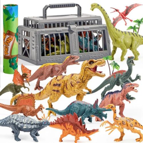 Joyfy 19 PCS Dinosaur Toy Set with Play Mat & Storage Cage, Dinosaur Figures & Trees for Toddlers, Dino Playset Toys Gift for Kids Boys Girls Ages 3-5