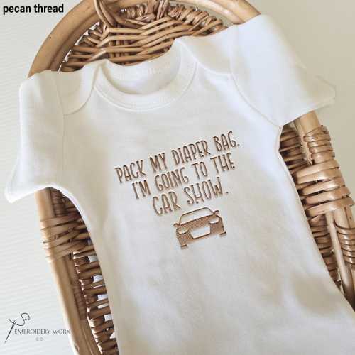 Embroidered Pack My Bags I'm Going to the Car Show ONESIE® brand Pregnancy Announcement to Family Newborn Gift See you Soon ONESIES® E7