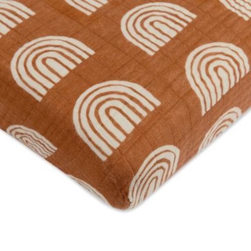 Babyletto Mini Crib Sheet in GOTS Certified Organic Muslin Cotton - Terracotta Rainbow