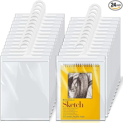 24 Pack Hanging Storage Bags, Large Hook 9 x 13-inch Clear Plastic Bags for Classroom, Library, and Pharmacy Use