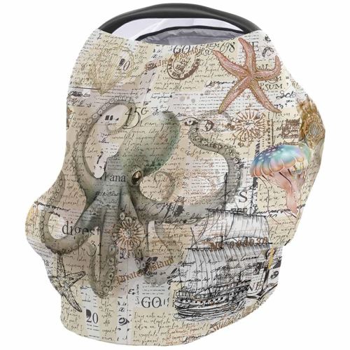 Nursing Cover for Breastfeeding Scarf, Summer Watercolor Starfish Jellyfish Octopus Baby Car Covers Super Soft Multi Use for Canopy Shopping Cart Cover Blanket Stroller Cover